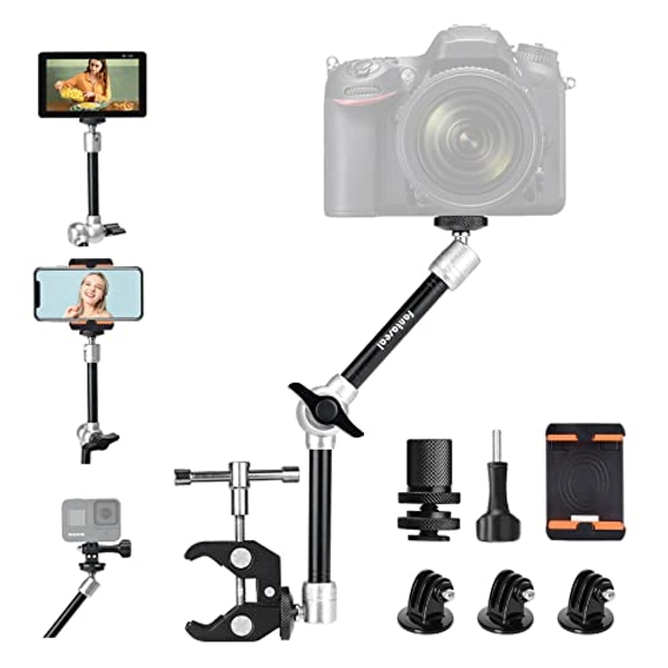 11" Adjustable Heavy Duty Robust Articulating Friction Magic Arm w/Clamp Mounts for DSLR Mirrorless Time Lapse Action Camera Camcorder Cell Phone GoPro iPhone Monitor Video Light Vlog Rig Holder