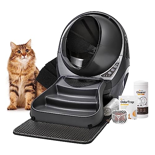 Whisker Litter-Robot 3 Connect Pro Bundle (Grey) Includes Litter-Robot 3, Litter Trap Mat, Fence, Ramp, OdorTrap Pod & 6 Refills, 100 Liners, 6 Carbon Filters, Cleaner Wipes & 1 Year WhiskerCare - Grey