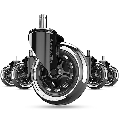 Wheels Zilla Office Chair Caster Wheels, Set of 5, 3 inch Heavy-Duty Replacement Rubber Wheels for Desk & Gaming Chair are Easy to Install & Suitable for All Floors, including Carpet & Wood