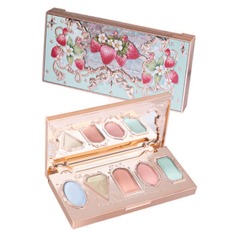 1PC Huazhixiao 5 Colors Strawberry Rococo Shimmer Matte Eyeshadow Palette, Super Pigmented Shimmer Makeup Creamy Eyeshadow Palette (05#), 0.1764 Ounce, (Pack of 1) - 05#