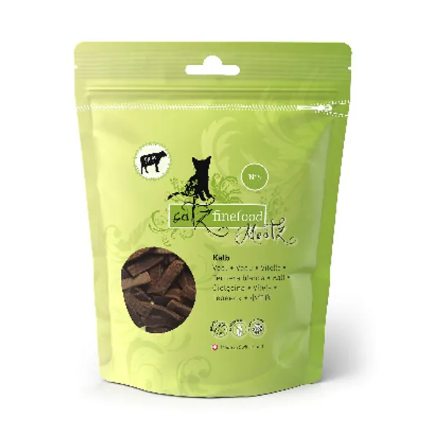 catz finefood Meatz Katzen Leckerlies Kalb N° 5 - knusprige Streifen aus Kalbfleisch - gegrillt und getrocknet - Katzensnack ohne Zucker, getreidefrei, 45g