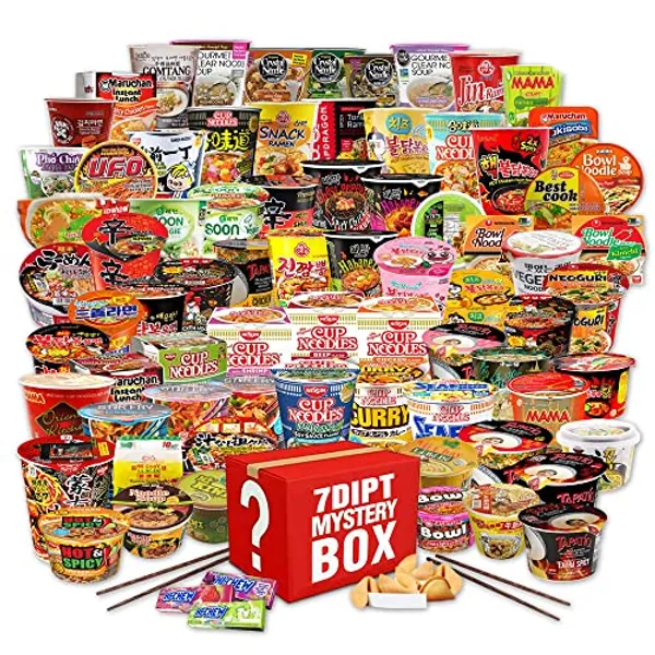 7DIPT Mystery Asian Instant CUP Ramen Variety Bundle w/ Fortune Cookie & Chopsticks - (12 Pack Assorted, minimum of 6 or more different cups)