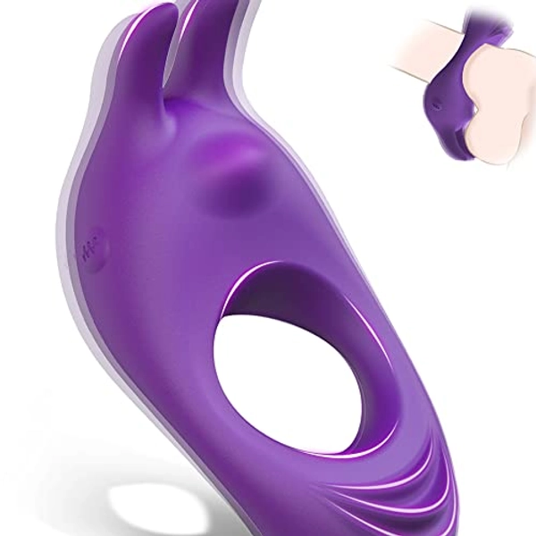 Vibrating Cock Ring with Rabbit Design, Rechargeable Penis Ring Vibrator with 9 Vibration Modes, TIVINO Silicone Male Sex Toy for Man and Couple Play - purple