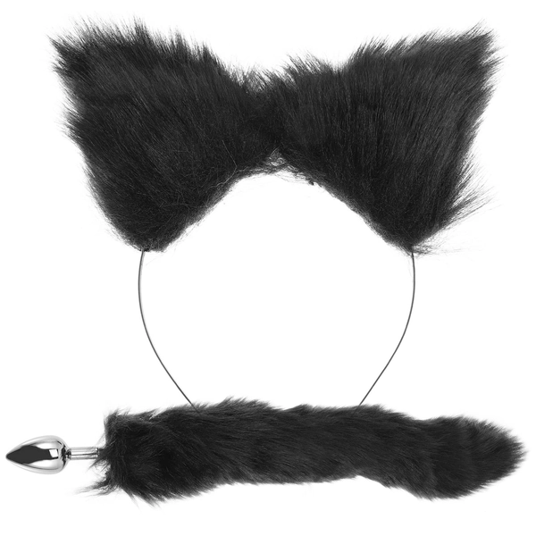 Abaodam Fox Animal Costume Set Fur Fox Ear Headband and Furry Tail Plug Set Women Costume Accessories for Valentines Day Christmas Halloween Cosplay Costumes Party Game Fancy Dress