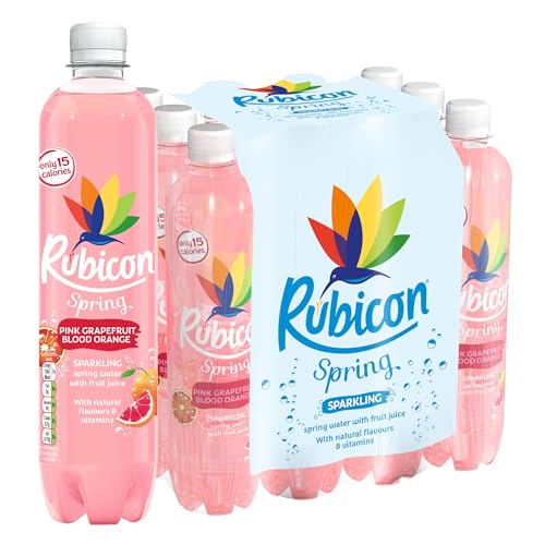 Rubicon Spring 12 Pack Pink Grapefruit & Blood Orange, Sparkling Spring Water with Real Fruit Juice & Natural Flavours, Only 15 Calories - 12 x 500ml Multipack Bottles - Pink Grapefruit & Blood Orange - 500 ml (Pack of 12)