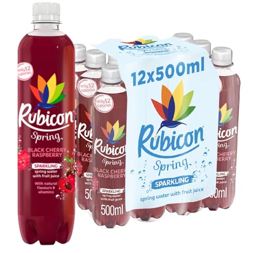Rubicon Spring 12 Pack Black Cherry Raspberry, Sparkling Spring Water with Real Fruit Juice & Natural Flavours, Only 13 Calories - 12 x 500ml Multipack Bottles - Black Cherry Raspberry - 500ml - 12 Bottles
