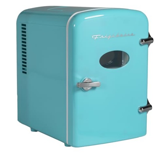 Frigidaire EFMIS137-BLUE Retro Mini Personal Fridge Cooler, Holds up to 6 Cans, Portable for Car, Office, Bedroom, Dorm Room, or Cabin, AC and DC Input, Blue - BLUE