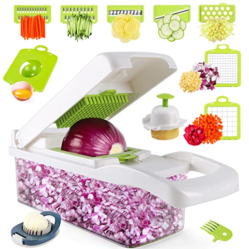 MAIPOR Vegetable Chopper - Onion chopper - Multifunctional 15 in 1 professional food chopper - Dicer Cutter - Kitchen veggie chopper with container - Egg slicer - White