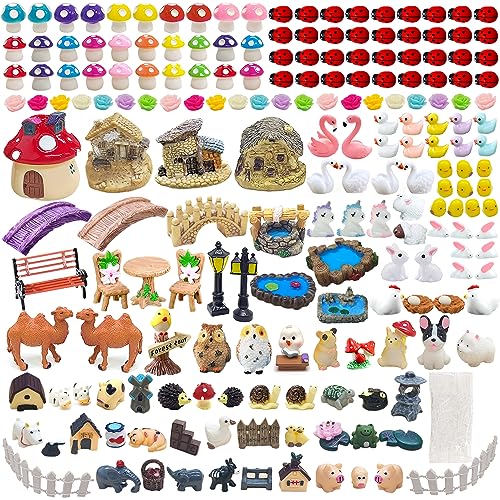 Tardigrade 200 Pieces Fairy Garden Accessories, Fairy Garden Kit, Fairy Tiny House, Miniature Figurines, Environmental Resin Micro Landscape Ornaments for DIY Mini Garden Yard Outdoor Decor