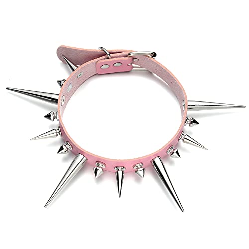FNQUFUJ Goth Necklaces Long Spiked Choker Punk Rock Collar Halloween Costume Jewelry Gothic Accessories - pink