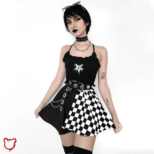 Grunge Goth Chessboard Skirt - Color 0 / M
