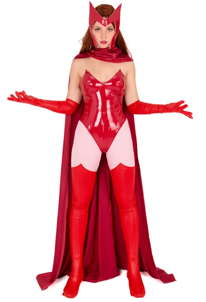 Superheroine Cosplay Costume Bodysuit Inspired by Scarlet Witch with Cloak