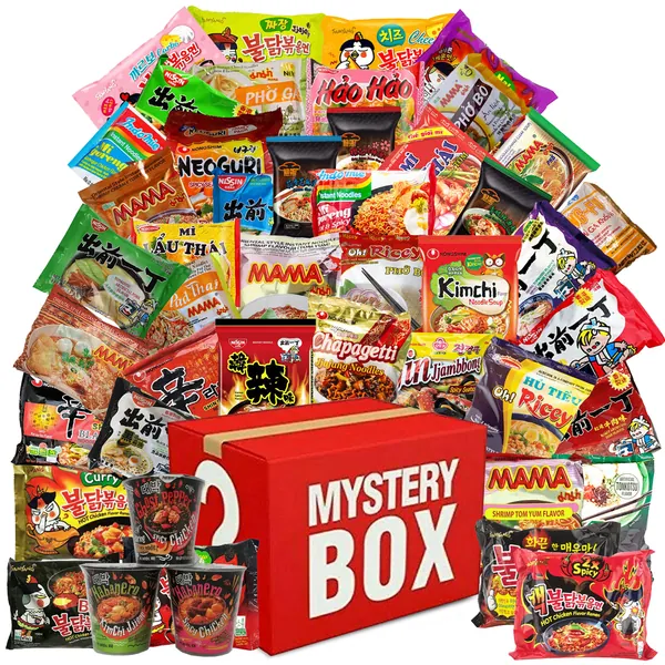 Mystery Hot & Spicy Asian Instant Ramen Variety Bundle w/ Fortune Cookie & Chopsticks - Nissin, Samyang, Mama, Acecook, Kung-Fu, Ottogi (15 Pack Assorted) - 
