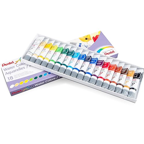Pentel Arts Water Colours Assorted Colours, Artist Quality, 5ml Plastic Tubesc Acid-Free and Certified by ACMI, WFRS-18, 18 Colour Set - 5 count (Pack of 18)