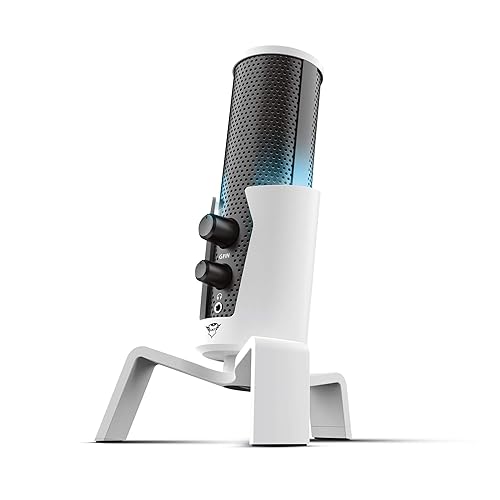 Trust Gaming GXT 258 Fyru Professional Streaming Microphone, 4 Recording Patterns, Gaming Mic with LED Lighting, USB Microphone for Podcast Vlogging Music Recording ASMR PC Laptop PS4 PS5 - White - GXT 258 Fyru White