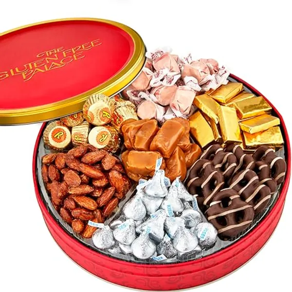 Gluten Free Chocolate Candy Gift Basket | Chocolate Candy Box for Adults with Chocolate, Nuts and Candy | Purim Baskets Kosher | Gluten Free Easter Basket | Holiday Gift Baskets By Gluten Free Palace - Chocolate Candy Tin