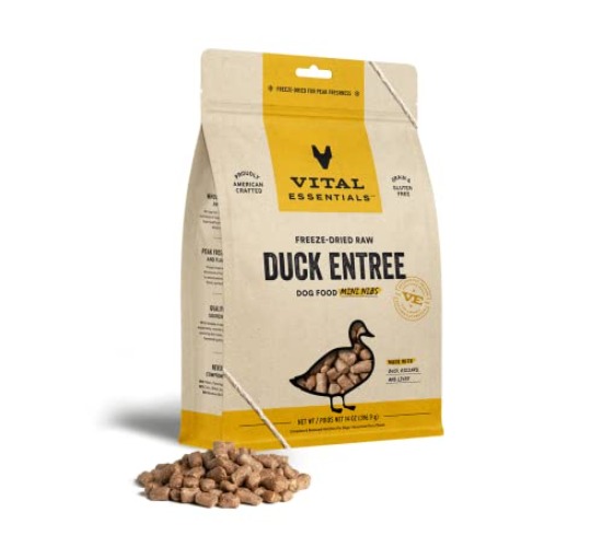 Vital Essentials Freeze Dried Dog Food, Raw Duck Mini Nibs Entree 14 oz - New Packaging - Duck - 14 Ounce (Pack of 1)