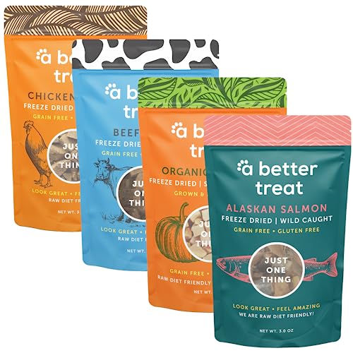 A Better Treat – Freeze Dried Organic Pumpkin, Wild Caught Salmon, Grass Fed Beef, Free-Range Chicken Dog and Cat Treats | Natural, Healthy, Diabetic Friendly | Made in The USA - 2.50 Ounce (Pack of 4)