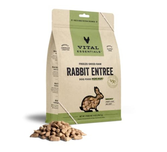 Vital Essentials Freeze Dried Dog Food, Raw Rabbit Nibs Entree 14 oz - New Packaging - Rabbit - 14 Ounce (Pack of 1)