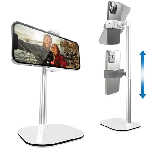 Cooper Chat Stand, Height Adjustable Cell Phone Stand for Desk | Rotating, Tilting Cell Phone Holder for Desk with 9-14" Eye-Level View | Metal Cell Phone Tripod Stand, Phone Accessories (Frost White) - Frost White
