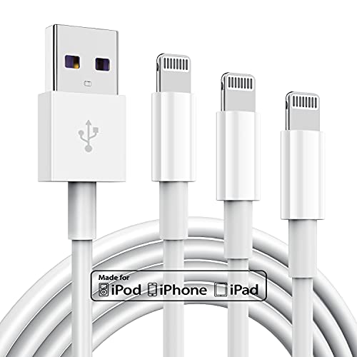 3 Pack Apple MFi Certified Charger Cable 6ft, Lightning to USB Cable Cord 6 Foot, 2.4A Fast Charging,Apple Phone Long Chargers for iPhone 13/12/11/11Pro/11Max/ X/XS/XR/XS Max/8/7/6 - 6 ft - White