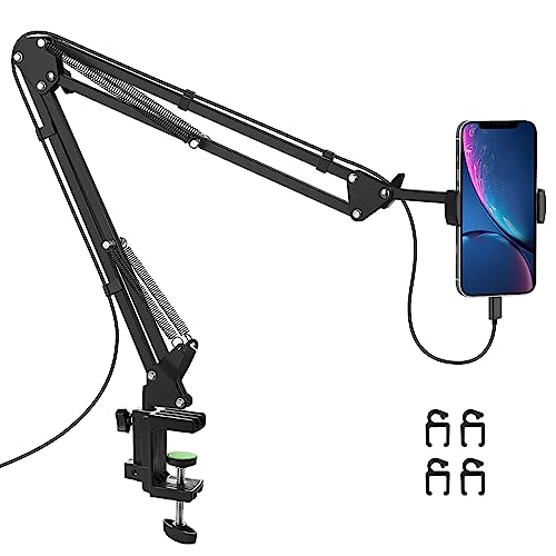 Phone Holder for Desk, Phone Holder for Bed with Adjustable Clamp Clip, Flexible Phone Stand Lazy Bracket Mount Long Arms Clamp for iPhone, Samsung, Google Pixel, Moto (Black)