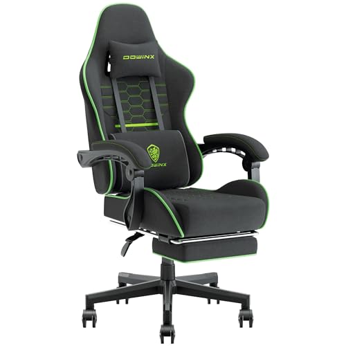 Dowinx Gaming Chair - Black | Fabric | Pocket Spring Cushion | Massage, Headrest, Ergonomic, Footrest | 290LBS - Black Green