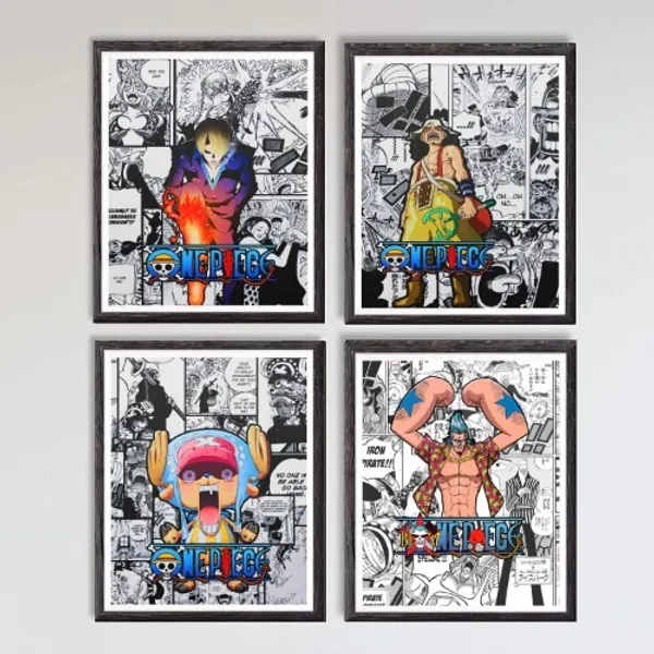 OP Pirate Pirate God Usopp Sanji Chopper Franky Manga Anime Canvas Art Print,8 x 10 Inches,No Frame,Set of 4 - One Piece God Usopp Sanji Chopper Franky