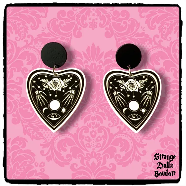 Ouija Board earrings, Ouija planchette, Gothic earrings, Halloween earrings, Ouija board