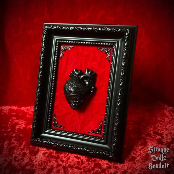 Anatomical heart frame, gothic home decor, anatomy frame, black and red decor
