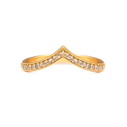 Curved V Stacker Ring/18k Yellow Gold & White Topaz - Medium (US 7)