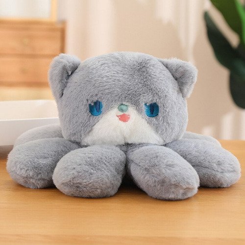 Octopus Kitty Stuffed Soft Cozy Kawaii Plushie - Grey / 35cm