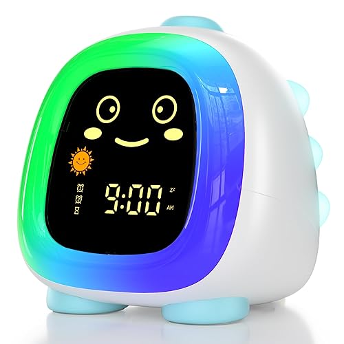 Alarm Clock for Kids, Kids Night Light with 3 Brightness 10 Color Mode Night Light Dual alarm Snooze Mode Sleep Training Adjustable Volume Memory Battery Sleep Timer, Kids gifts for Boys and Girls - Aurora Blue