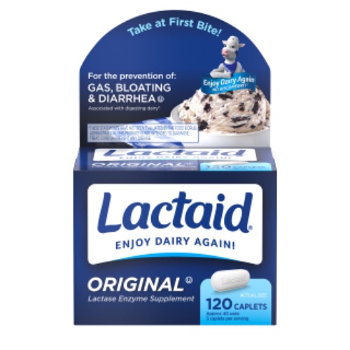 Lactaid Original Strength Lactose Intolerance Relief Caplets with Natural Lactase Enzyme, 120 ct - 