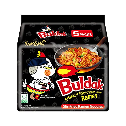 Samyang Buldak Spicy Ramen, Hot Chicken Ramen, Korean Stir-Fried Instant Noodle, Original, 1 Bag with 5 Pack - 24.7 Ounce (Pack of 1)