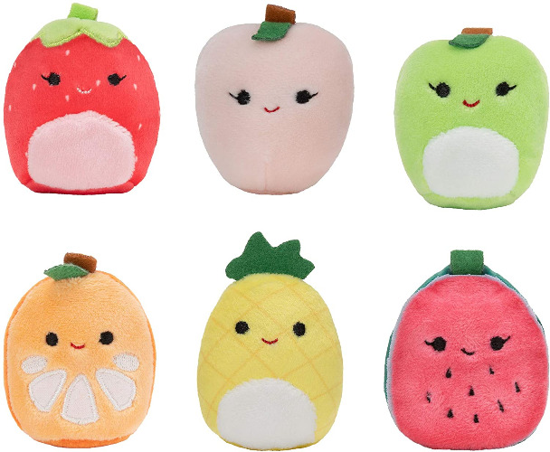 Squishville by Squishmallows Mini Plush Fruit Squad, Six 2"  Soft Minimallow Plush, Irresistibly Colorful Fruits, Mini Peach, Pineapple, and Watermelon - Fruit Squad