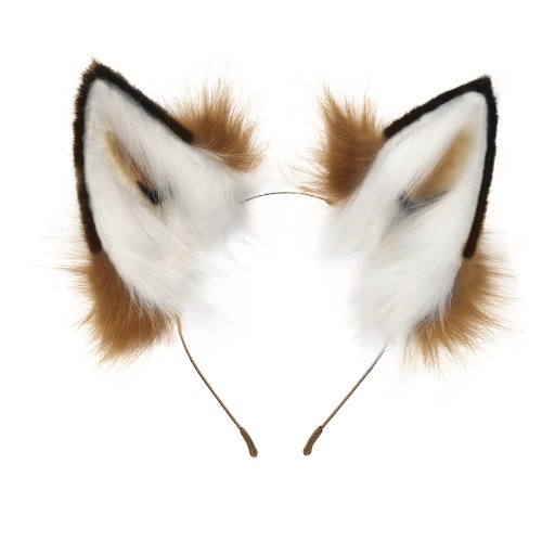 Fox Cat Long Fur Ears Hair Headwear Wolf Animal Anime Halloween Cosplay Costume - Brown