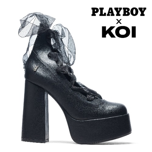 Playboy Infidelity Black Lace Up Heels | UK 5 / Black