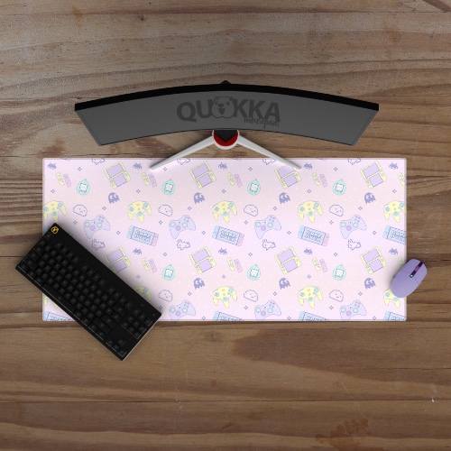 Cute Gaming Pattern Design Mousepad (Pink) - 120x60cm / 4mm / Black Stitched