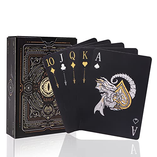 WJPC Easy Shuffling Plastic Waterproof Playing Cards,Cool Black Dragon Poker Cards for Game and Party, Deck of Cards（Dragon - 1215longkuan
