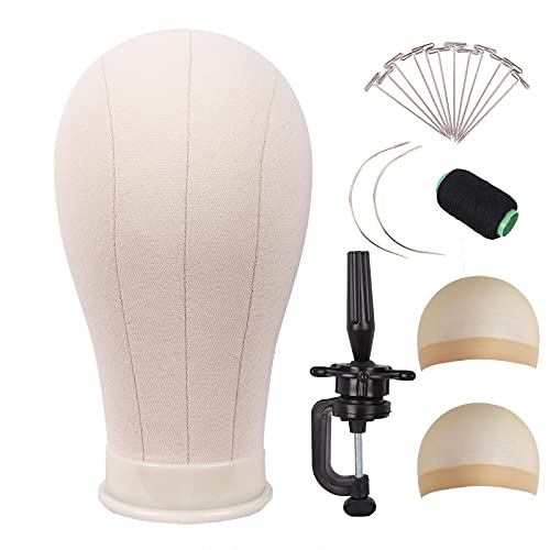 MapofBeauty 22 Zoll Leinwand Block Kopf Perücke Kopf Mit Stand für Making Perücke Mannequin Kopf Zeigen Styling (Beige) - 22 Zoll - Beige