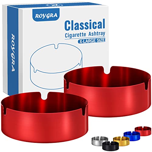 roygra Ashtray 2 Pack, Metal Ashtray - Red, Medium Size (3.15 x 3.15 x 1.3’’) - Red - X-Large