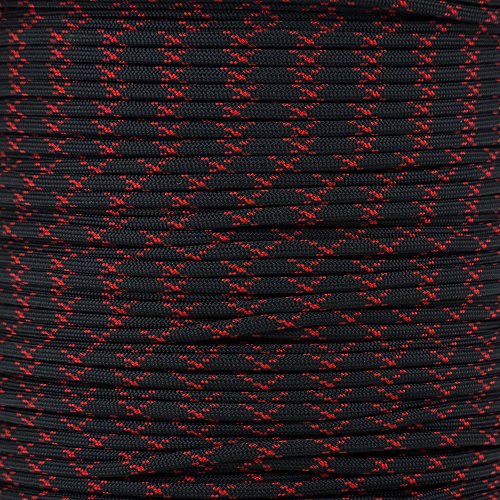 Paracord Planet 550 Paracord – Parachute Cord – Mil Spec Type III 7 Strand Core – Made in The USA (Black with Red X) - Black With Imperial Red X