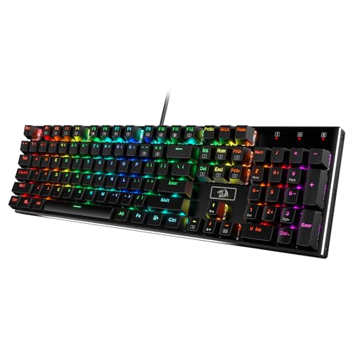 Redragon K556 RGB LED Backlit Wired Mechanical Gaming Keyboard, 104 Keys Hot-Swap Mechanical Keyboard w/Aluminum Base, Upgraded Socket and Noise Absorbing Foams, Quiet Linear Red Switch - K556 Wired - Red Switch