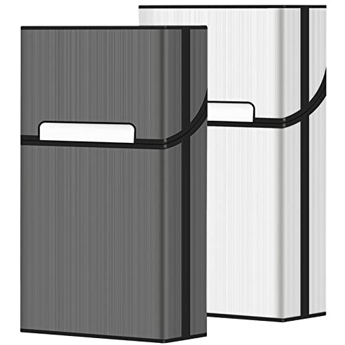 roygra Cigarette Case, Brushed Aluminum Magnetic 20 Capacity - 2 Pack (Gray+Silver, 100mm 100S) - 100mm 100S - Gray+Silver