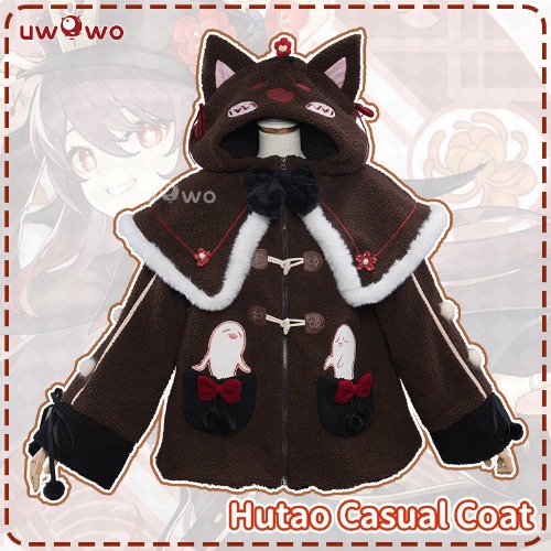 【In Stock】Uwowo Genshin Impact Fanart Hutao Casual Coat Cute Cozy Jacket Ghost Cat Cospaly Costume - M