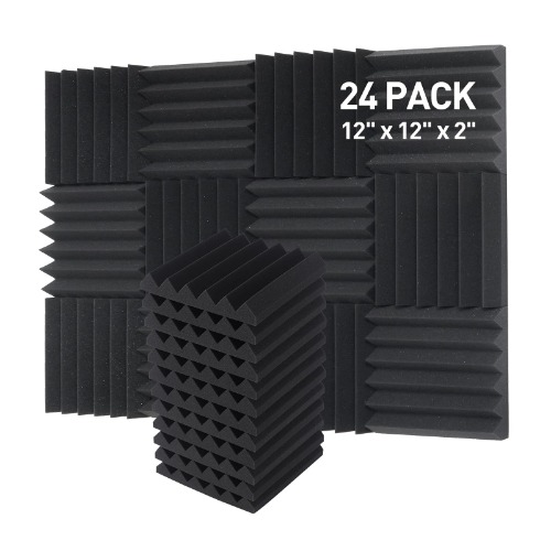 Hertber-24 Pack Wedges Acoustic Panels 12 x 12 x 2 Inches Sound Proofing Panels High Density Sound Proof Foam Soundproof Wall Panels For Wall