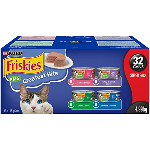 Friskies Greatest Hits Wet Cat Food, Pate Variety Pack 4 Flavours - 156 g Can (32 Pack) - Greatest Hits - Cat Food
