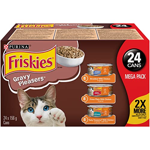 Friskies Gravy Pleasers Wet Cat Food, Chicken Variety Pack 3 Flavours - 156 g Can (24 Pack) - Gravy Pleasures - Gravy Pleasers - 156 g (Pack of 24)
