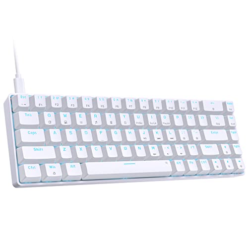 DIERYA T68SE 60% Gaming Mechanical Keyboard,Ultra Compact Mini 68 Key with Blue Switches Wired Keyboard,Anti-Ghosting Keys, for Windows Laptops and PC Gamers,White - Clicky Blue Switch - white